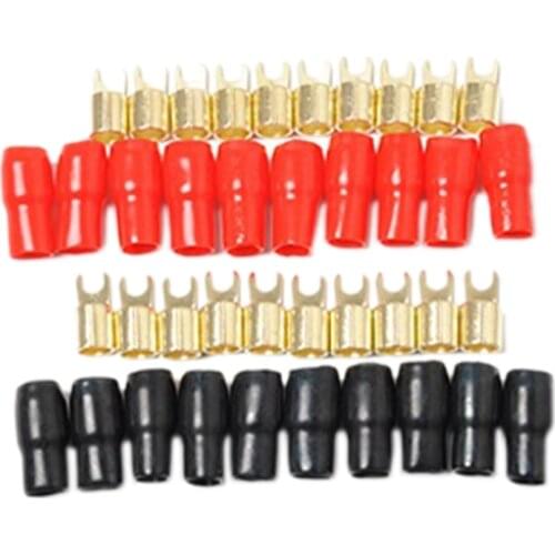 Terminal Spade Fork Adapter Connector Plug Crimp Barrier Spades Speaker Wire Terminal Plug-4GA