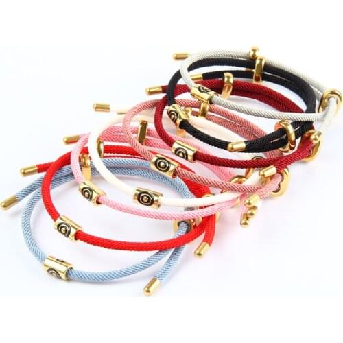 Ailatu Wholesale String Bracelets on Hand Turkish Lucky Eye Braided Rope Stainless Steel Adjustable Jewelry