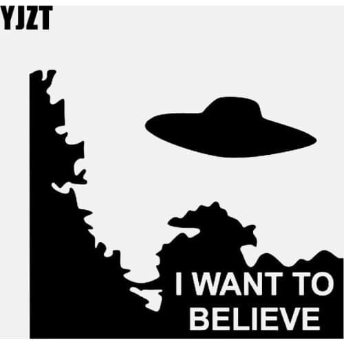 YJZT 14.6CM*12.5CM Car Sticker Aliens UFO Vinyl Decal I WANT TO BELIEVE Black/Silver C3-0558