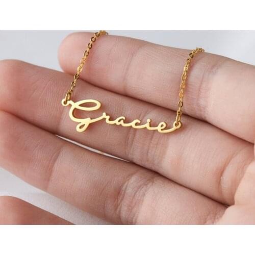 BFF Jewelry Handwriting Name Necklace Personalized Stainless Steel Signature Font Nameplate Choker Necklaces For Women Men Gifts