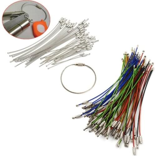 10pcs Colorful Screw Locking Stainless Steel Wire Keychain Cable Rope Key Holder Keyring Key Chain Rings Cable Outdoor Keychain