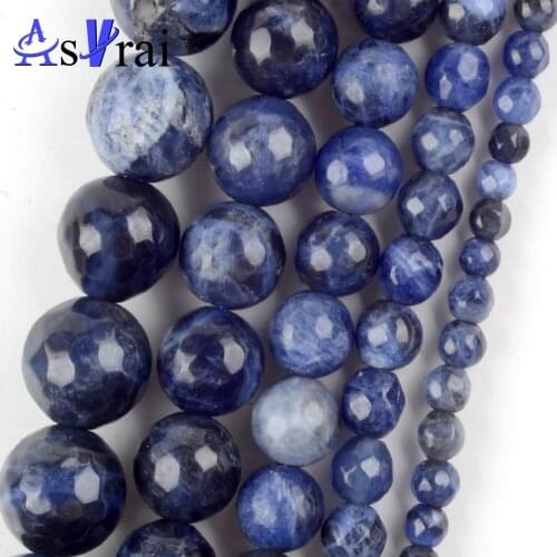 Natural Stone Faceted Blue sodalite Loose Round Beads For Jewelry Making 4/6/8/10/12mm Diy Bracelets Accessories 15"
