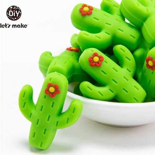 Lets Make 5pcs Mini Cactus Silicone Beads Baby Teether Rodent DIY Pacifier Chain Teething Jewelry Food Grade Cartoon Lets Make