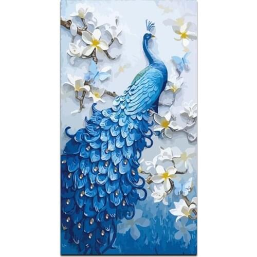 CHENISTORY Frame Peacock DIY Painting By Number Modern Wall Art Picture Animal Oil Painting On Canvas For Living Room 60x120cm