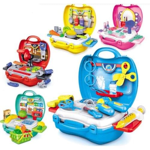 Pretend Play Children Simulation Kitchen Cooking Tableware Dressing Cash Register Suitcase Doctor Kids Plastic Toy Set YH1057