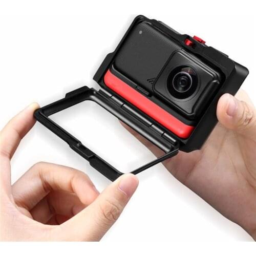 For Insta360 ONE R Camera Metal Camera Cage with Double Cold Shoes Protector LED Light Microphone Extension Case