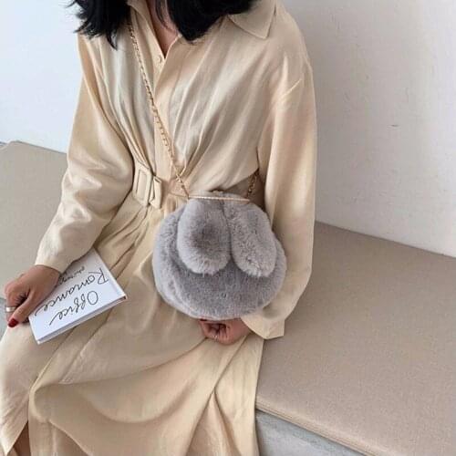 Women Rabbit Ear Chain Plush Bag Girls Evening Clutch Purse Handbag Shoulder Crossbody Bag Pouch AC889