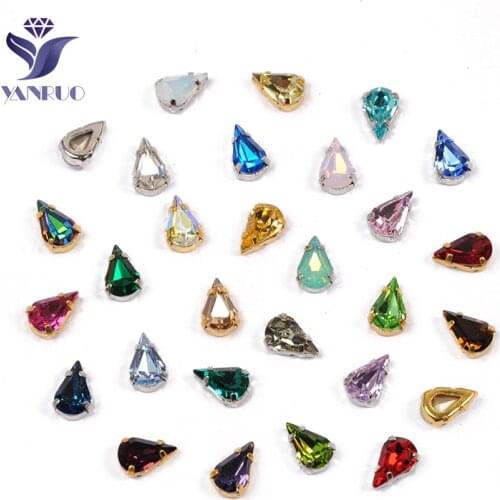 YANRUO 4300 Pear Shaped Fancy Stones Setting K9 Strass Point Back Glass Crystal Sewn Rhinestones For Clothes Decoration