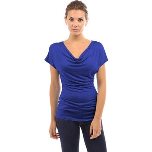 Summer 2019 Casual Women T-shirts Short Sleeve V-neck Knitted Cotton Shirt Blue White Black Fashion Female Slim Thin Summer Tops