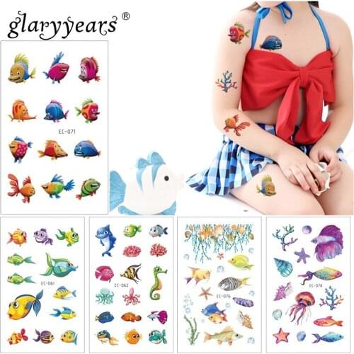 Glaryyears 1 Sheet Tropical Fish Makeup Kids Temporary Tattoo Sticker Fake Tatoo Flash Tatto Waterproof Hot Body Art Woman Child