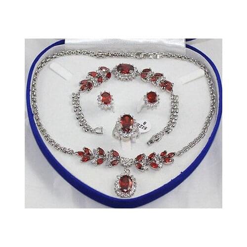 New Style Hot sale***womens jewelry Red crystal silver Necklace pendant Bracelet Ring Earring Fashion Wedding Party Jewellery