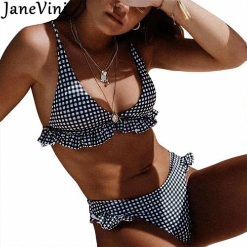 JaneVini 2021 Sexy Bikini Set Swimsuit Swimwear Black Plaid Brazilian Bikini Negro Beachwear Panties For Ladies Summer Clothes