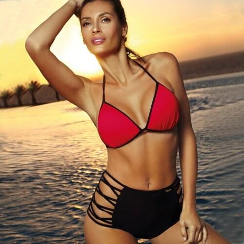 2pcs Bikini Set Padded Bra Women Push-up Highwaist Solid Swimwear Bandage Bathing Suit Swimsuit Swimming Suit