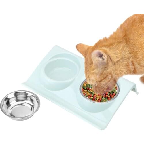 Cat Bowl Feeding Dishes Cat Double Bowl Pets Supplies Pet Food Water Feeder Dog Bowl Stainless Steel for Dog Puppy Cats