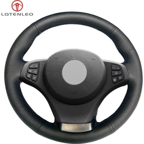 LQTENLEO Black PU Artificial Leather Hand-stitched Car Steering Wheel Cover for BMW E83 X3 2003-2010 E53 X5 2000-2006