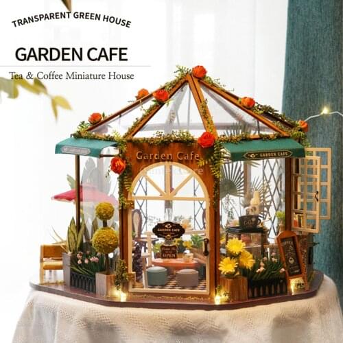 1:24 Scale DIY Miniature Dollhouse Wooden Handmade Coffee Shop Model Decor Kit with Furniture & Accessories Kids Creative Room