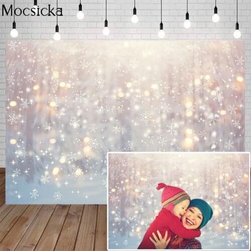 Mocsicka Winter Snowflake Wonderland Photography Backdrops Christmas Backdrop Boken Glitter Kids Backgrounds for Photo Studio