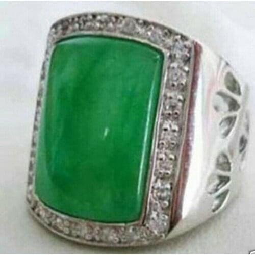 Fashion Jewelry Green jade Gemstone mens ring size:8-11