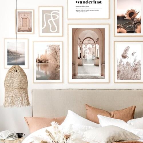 Sunflower Forest Fog Tree Lake Door Arch Wall Art Canvas Painting Nordic Posters And Prints Wall Pictures For Living Room Decor