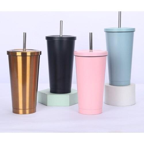 New Hot Sale 750ml/500ml 304 Large Capacity Stainless Steel Straw Cup Solid Color Vacuum Mug Coffee Cup Tumbler
