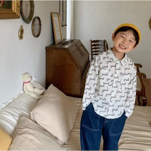 2021 new girls boys printed shirt cotton full sleeve autumn kids top