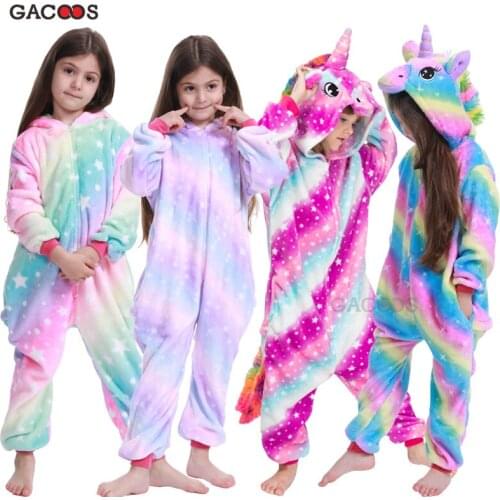 Girls Animal Unicorn Pajamas For Children Winter Unicornio Sleepwear Kugurumi Stitch Panda Pyjamas Kids Onesie Anime Jumpsuit