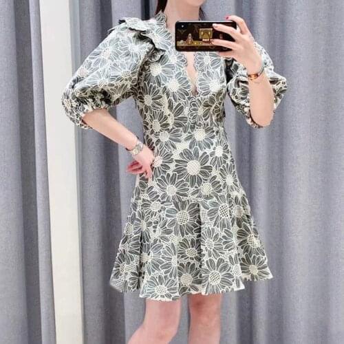 Women Summer French Slim Floral Embroidery Vintage Mini Dress High Version Female Casual Brand Dress Ladies New Dresses ML187