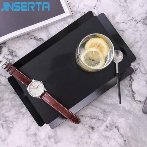 JINSERTA Rectangle Metal Storage Tray Black Jewelry Cosmetics Display Finishing Plate Desktop Dessert Cake Snack Tea Drink Tray