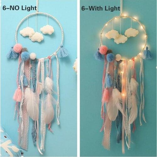 Dreamcatcher Flaky Clouds LED Light Christmas Decorations Party Hanging White Feather Wind Chimes Night Light Gift