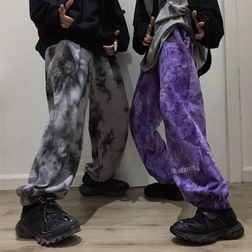Trousers Elastic Waistband Loose Harem Embroidery Tie Dye Contrast Jogger Pant Women Man Streetwear Korean Harajuku Punk Hip Hop