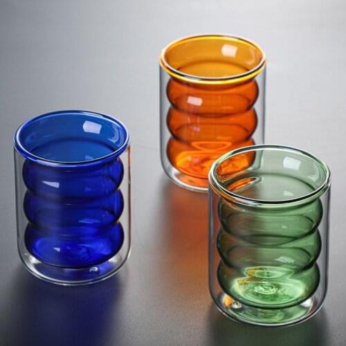 Heat-resistant Ripple Design Glass Milk Cup Beer Espresso Handmade Coffee Mug Beer Tea Whiskey Drinkware Double Insulation Cup