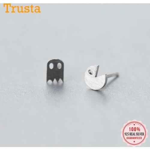 Trusta 2017 New Womens Fashion 925 Sterling Silver Fashion Tiny Cute Asymmetric Ghost Stud Earrings Girls Kids Gift DS165