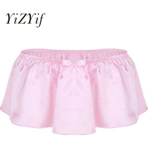 YiZYiF Sissy Boxer Shorts Mens Underwear Sissy Skirt Gay Soft Shiny Culotte Homme Satin boxer Panties Sexy Lingerie Men Skirt