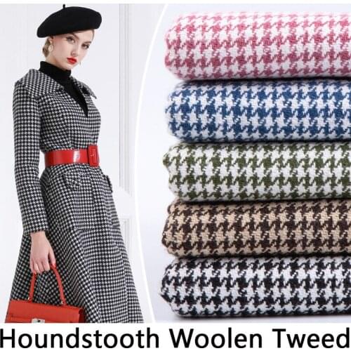 Houndstooth woolen tweed fabric polyester Artificial wool woolen cloth lattice British retro style coat trousers DIY handmade