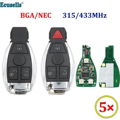 5Pcs 3/4 Buttons Smart Remote Key BGA NEC 315/433MHz for Mercedes Benz A B C E S Class W203 W204 W205 W210 W211 W212 W221 W222