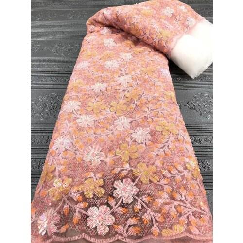 Unique african french net lace fabric J-109684 with sequins hot sale tulle net embroidery lace