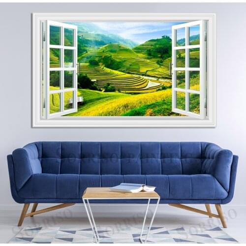 Green Terrace Countryside Scenery Imitation Window Wall Design Art Canvas Painting Posters Picture Prints Home Living Room Decor