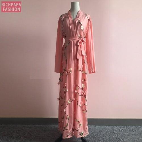 Floral Abaya Kimono Hijab Muslim Dress Women Turkish Islamic Clothing Robe Musulmane Islam Kaftan Dubai Caftan Ropa Arabe Mujer