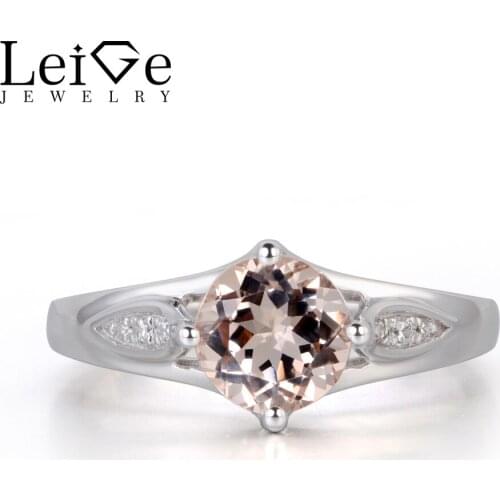 Leige Jewelry Natural Morganite Engagement Ring 925 Silver Pink Morganite Rings for Women Round Cut Gemstone Fine Jewelry