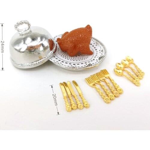 1/12 Dollhouse Miniature Simulation Turkey and Tableware Mini Food Handmade Pretend Play Life Scene Kitchen Play Accessory Toys