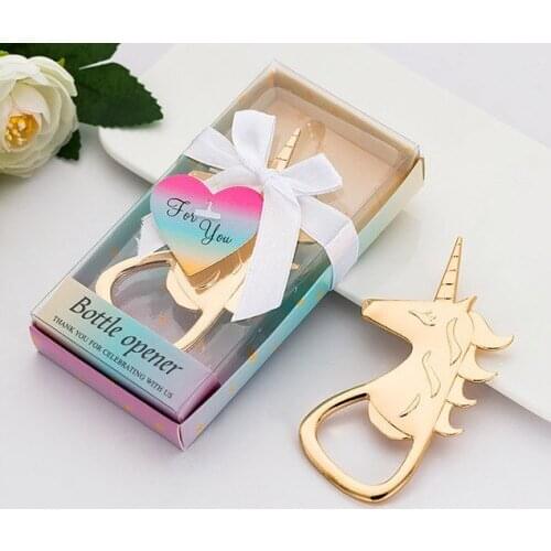 10 Pieces/lot) Wedding gift and favors of Unicorn bottle Opener favors for bridal showers and gold Wedding decoration souvenirs