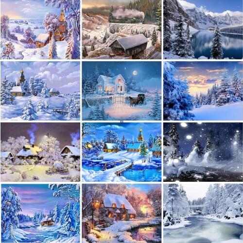 DIY 5D Diamond Painting Winter Snow Scenery Diamond Embroidery Scenery Tree Cross Stitch Full Round Drill Mosaic Christmas Gift