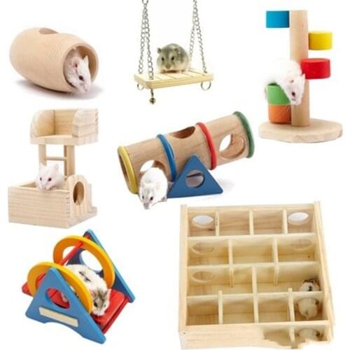 Wooden Hamster Toy Dutch Pig Wooden House Small Pet Swing Tunnel Springboard Maze Climbing Ladder Funny Hamster Toy