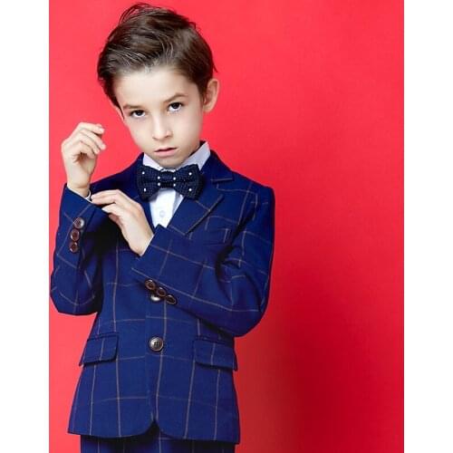 Kids Formal Wedding Suit Blazer Tuxedo Flower Boys Birthday Dress Gentleman Kids England Party violin dance show Costume