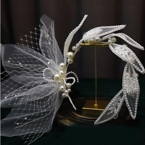 Elegant French Exaggerated Hollow Oversized Flower hairband Earrings sets Pearl Bridal Hair Ornaments Headbands for Women