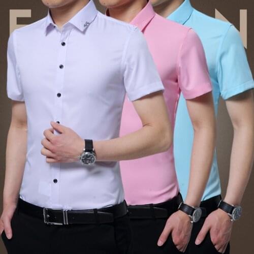 Elegant M-5XL Male Tee Tops Casual Shirts Men Social Shirts Dress Button Turn Down Collar Slim Fit Men Clothes Camisa