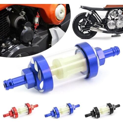 CNC Aluminum Alloy Glass Motorcycle Gas Fuel Gasoline Oil Filter Moto Accessories for ATV Dirt Pit Bike Motocross 8mm