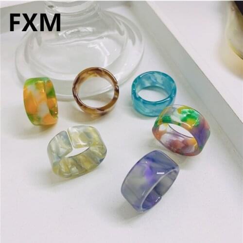 FXM 2021 New Korean Fashion Women Rings Transparent Colourful Acrylic Resin Rings for Women Party Jewelry Dropshipping