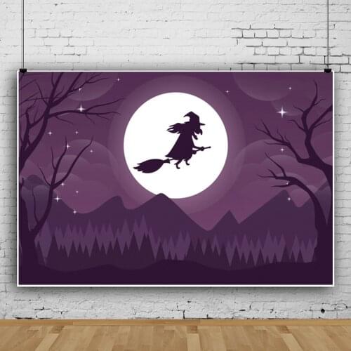 Halloween Broom Witch Full Moon Night Portrait Photography Background Rave Party Decors Photo Video Backdrop Photocall