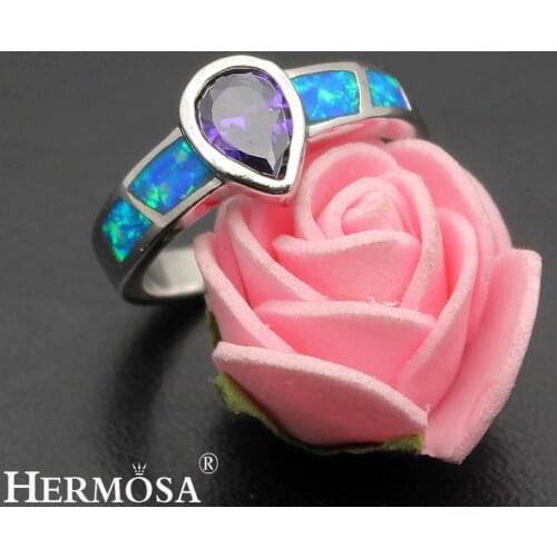 Hermosa Big Promotion Purple Amethystt Natural Australian Opal Wedding Ring Size 8 8.5 DF93
